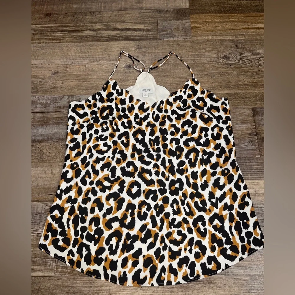 J.Crew Leopard Print Cami Tank Size 0 Scalloped Trim Racerback Satin Silky